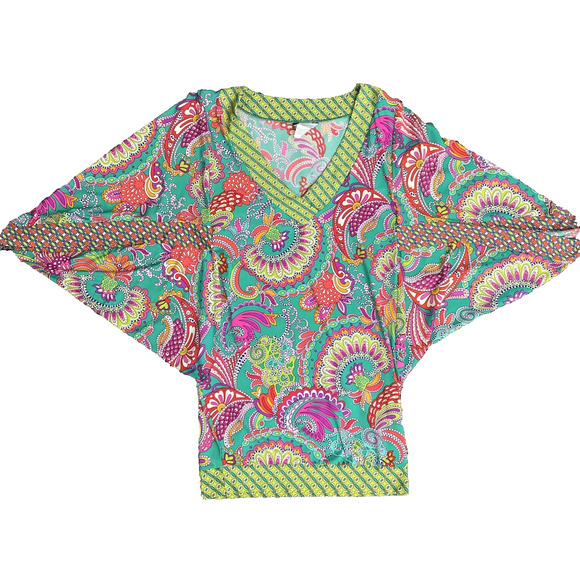 TRINA TURK Festival Paisley Folkloric Swim Cover Up Dress Flutter Sleeve Tunic S - Picture 3 of 8